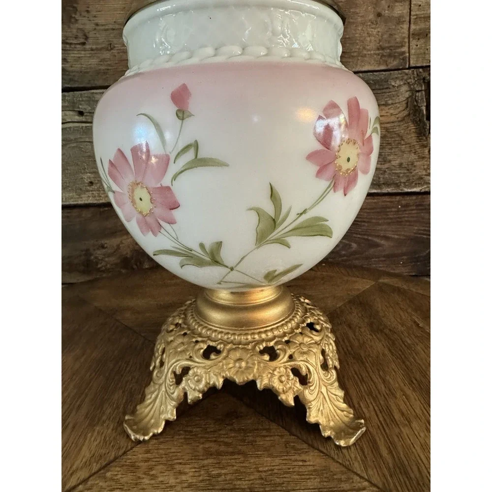Vintage Victorian Gone With The Wind Hand Painted Parlor Hurricane Table Lamp